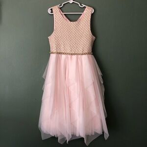 Elegant Pink Sleeveless Dress with Gold Accents